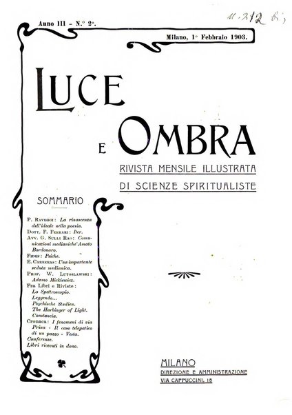 Luce e ombra rivista mensile illustrata di scienze spiritualistiche