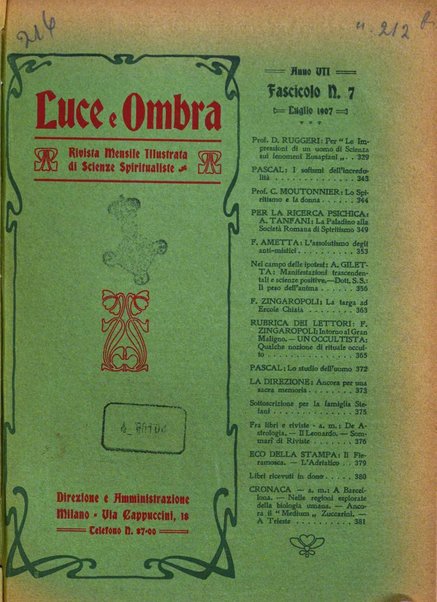 Luce e ombra rivista mensile illustrata di scienze spiritualistiche