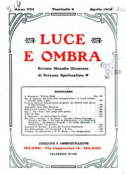 Luce e ombra rivista mensile illustrata di scienze spiritualistiche