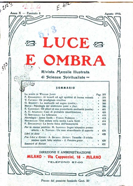 Luce e ombra rivista mensile illustrata di scienze spiritualistiche