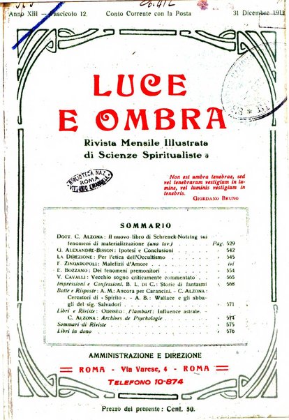 Luce e ombra rivista mensile illustrata di scienze spiritualistiche