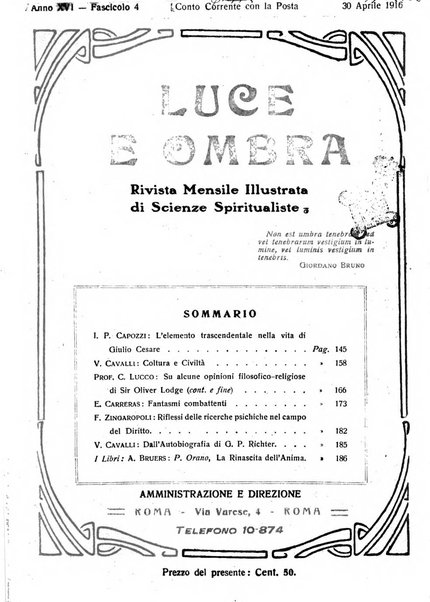 Luce e ombra rivista mensile illustrata di scienze spiritualistiche