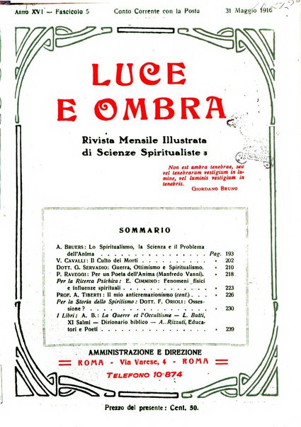 Luce e ombra rivista mensile illustrata di scienze spiritualistiche