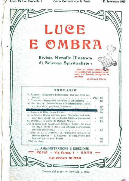 Luce e ombra rivista mensile illustrata di scienze spiritualistiche