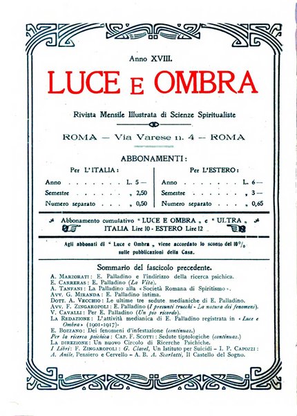 Luce e ombra rivista mensile illustrata di scienze spiritualistiche