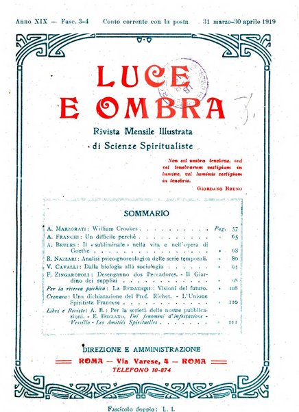 Luce e ombra rivista mensile illustrata di scienze spiritualistiche