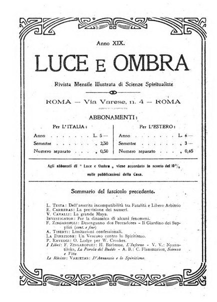 Luce e ombra rivista mensile illustrata di scienze spiritualistiche