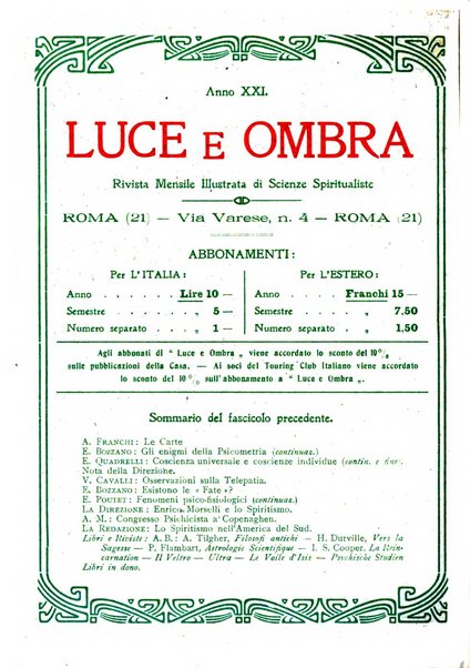 Luce e ombra rivista mensile illustrata di scienze spiritualistiche