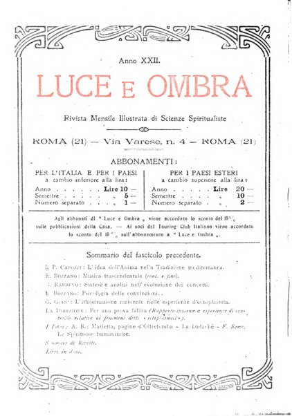 Luce e ombra rivista mensile illustrata di scienze spiritualistiche