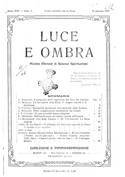 Luce e ombra rivista mensile illustrata di scienze spiritualistiche