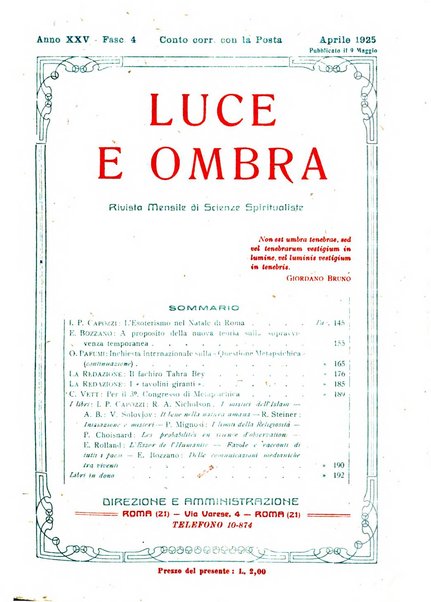 Luce e ombra rivista mensile illustrata di scienze spiritualistiche