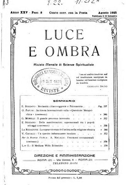 Luce e ombra rivista mensile illustrata di scienze spiritualistiche