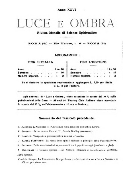 Luce e ombra rivista mensile illustrata di scienze spiritualistiche