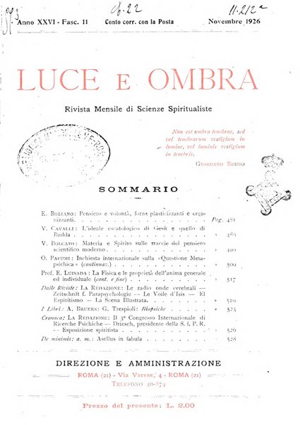 Luce e ombra rivista mensile illustrata di scienze spiritualistiche