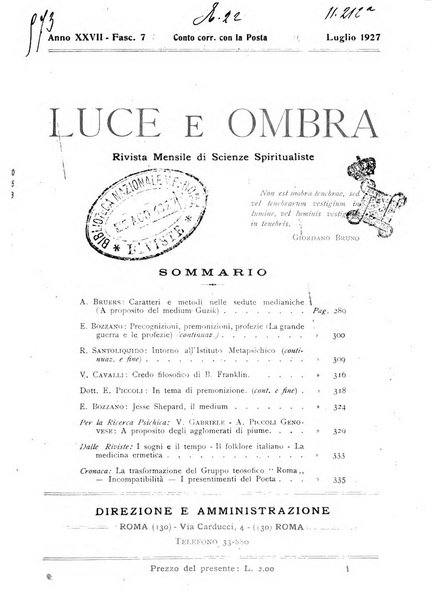 Luce e ombra rivista mensile illustrata di scienze spiritualistiche