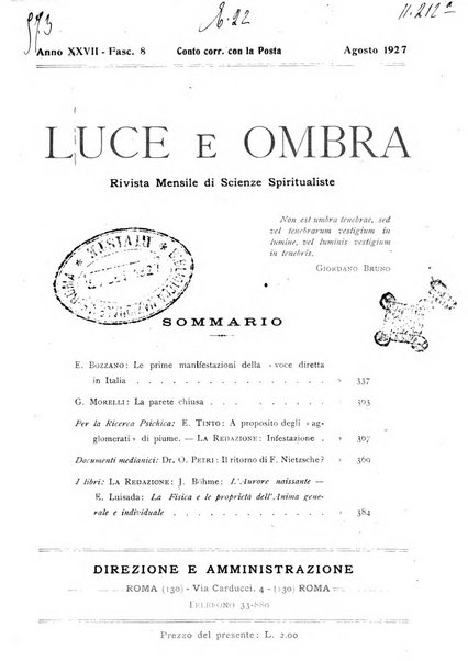 Luce e ombra rivista mensile illustrata di scienze spiritualistiche