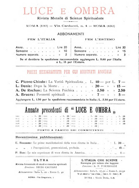 Luce e ombra rivista mensile illustrata di scienze spiritualistiche
