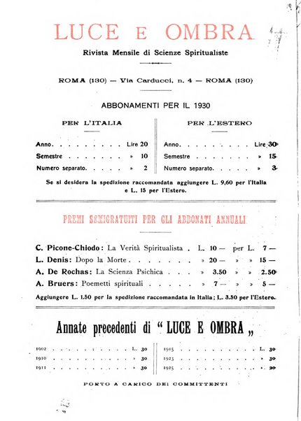Luce e ombra rivista mensile illustrata di scienze spiritualistiche