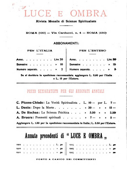 Luce e ombra rivista mensile illustrata di scienze spiritualistiche
