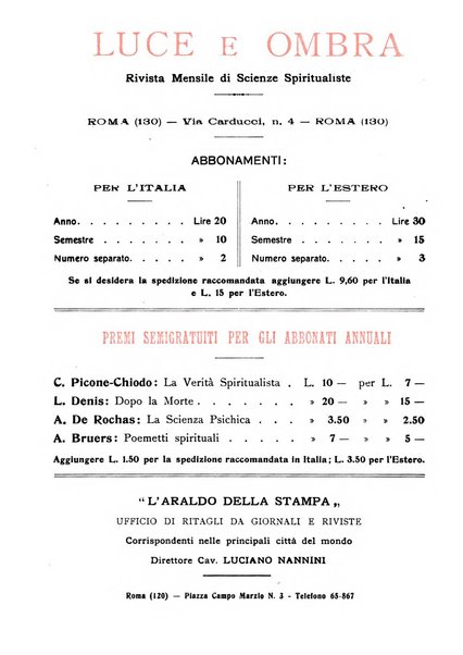 Luce e ombra rivista mensile illustrata di scienze spiritualistiche