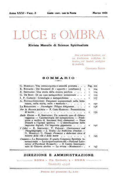 Luce e ombra rivista mensile illustrata di scienze spiritualistiche