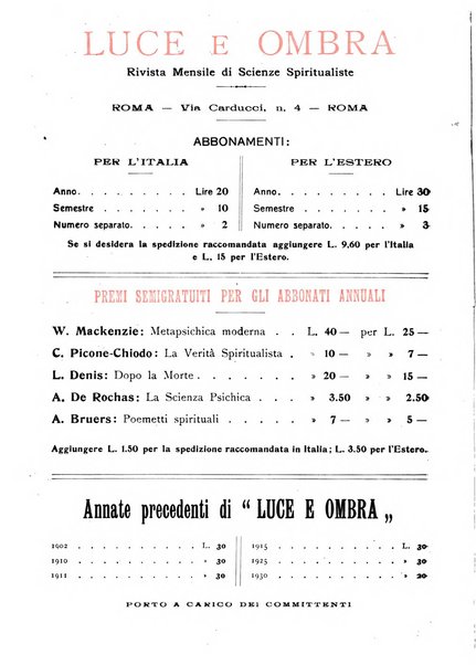 Luce e ombra rivista mensile illustrata di scienze spiritualistiche