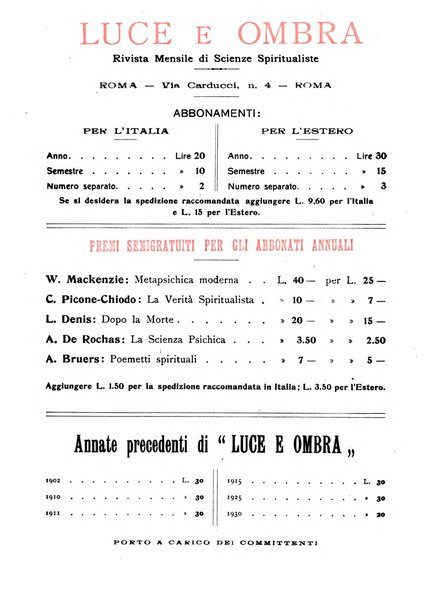 Luce e ombra rivista mensile illustrata di scienze spiritualistiche