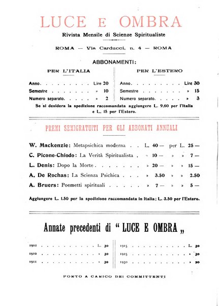 Luce e ombra rivista mensile illustrata di scienze spiritualistiche