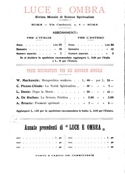 Luce e ombra rivista mensile illustrata di scienze spiritualistiche