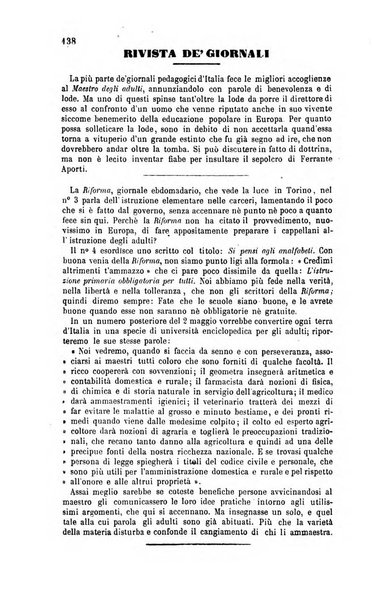 Il maestro degli adulti periodico ad uso delle scuole serali, domenicali e reggimentali del Regno d'Italia