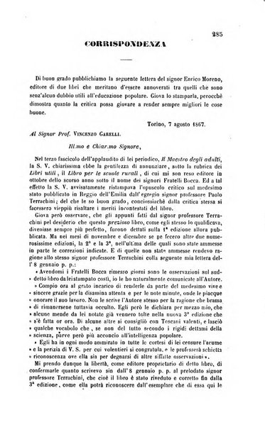 Il maestro degli adulti periodico ad uso delle scuole serali, domenicali e reggimentali del Regno d'Italia