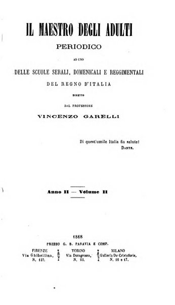 Il maestro degli adulti periodico ad uso delle scuole serali, domenicali e reggimentali del Regno d'Italia