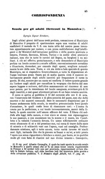 Il maestro degli adulti periodico ad uso delle scuole serali, domenicali e reggimentali del Regno d'Italia