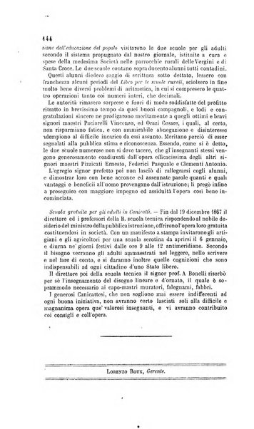 Il maestro degli adulti periodico ad uso delle scuole serali, domenicali e reggimentali del Regno d'Italia