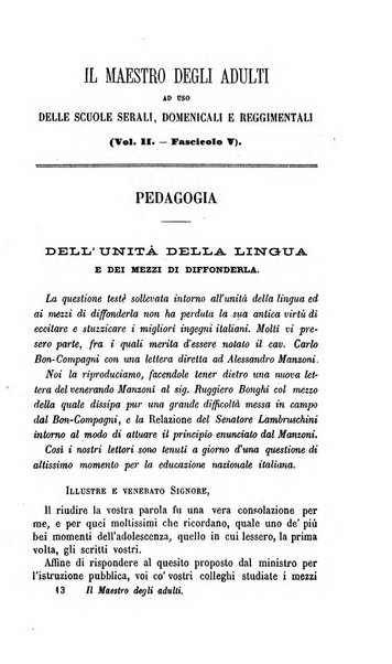 Il maestro degli adulti periodico ad uso delle scuole serali, domenicali e reggimentali del Regno d'Italia