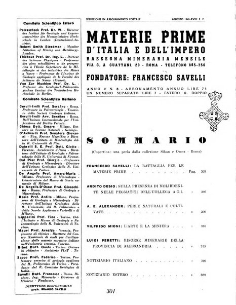 Materie prime d'Italia e dell'Impero rassegna mineraria mensile