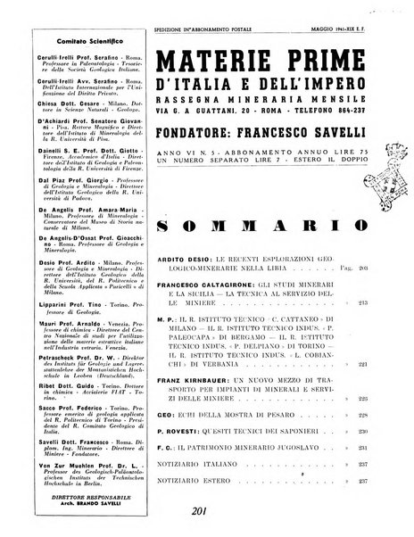 Materie prime d'Italia e dell'Impero rassegna mineraria mensile