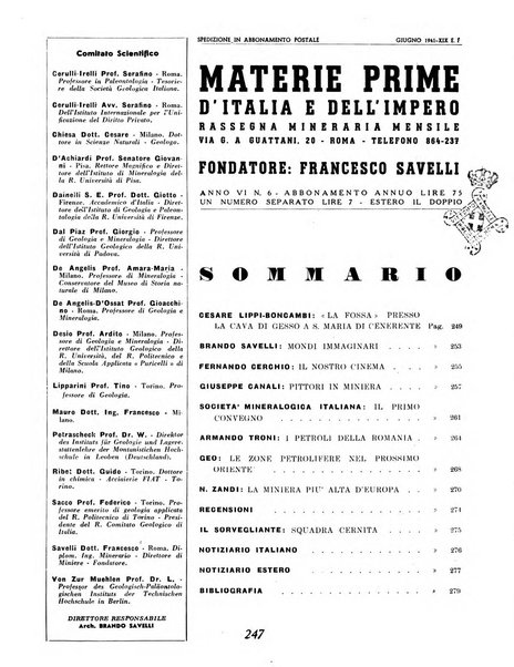 Materie prime d'Italia e dell'Impero rassegna mineraria mensile