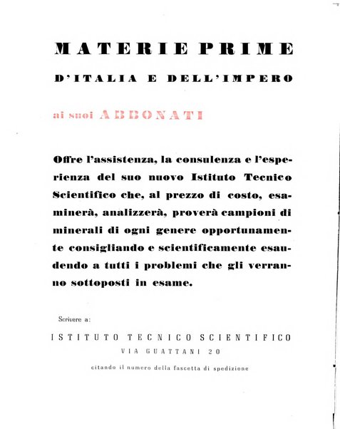 Materie prime d'Italia e dell'Impero rassegna mineraria mensile