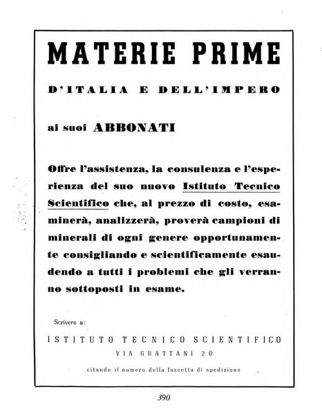 Materie prime d'Italia e dell'Impero rassegna mineraria mensile