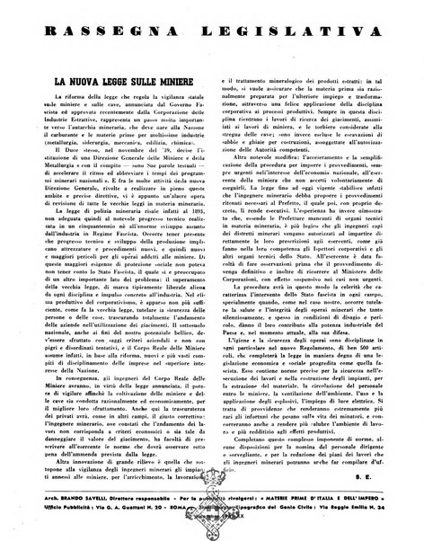 Materie prime d'Italia e dell'Impero rassegna mineraria mensile