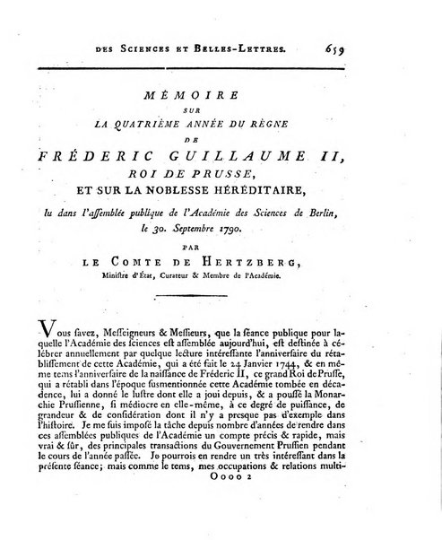 Memoires de l'Academie royale des sciences et belles lettres depuis l'avenement de Frederic Guillaume 2. au throne