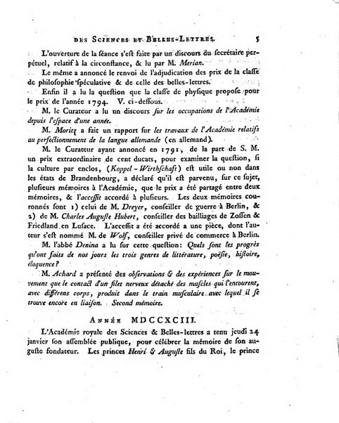 Memoires de l'Academie royale des sciences et belles lettres depuis l'avenement de Frederic Guillaume 2. au throne