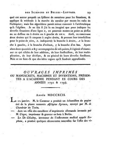 Memoires de l'Academie royale des sciences et belles lettres depuis l'avenement de Frederic Guillaume 2. au throne