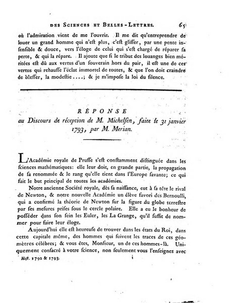 Memoires de l'Academie royale des sciences et belles lettres depuis l'avenement de Frederic Guillaume 2. au throne