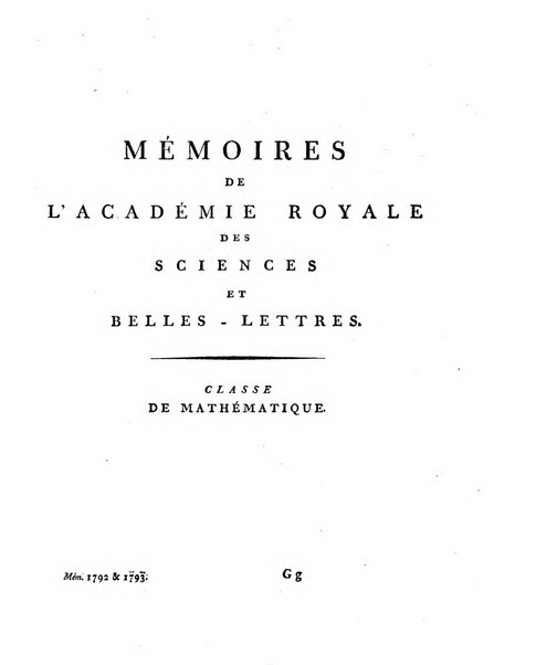 Memoires de l'Academie royale des sciences et belles lettres depuis l'avenement de Frederic Guillaume 2. au throne