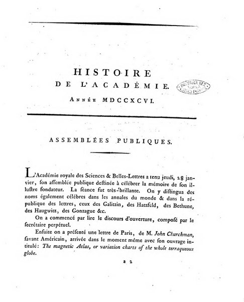 Memoires de l'Academie royale des sciences et belles lettres depuis l'avenement de Frederic Guillaume 2. au throne