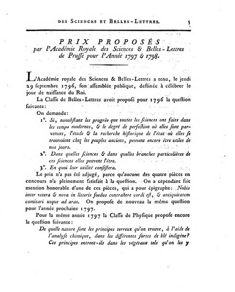 Memoires de l'Academie royale des sciences et belles lettres depuis l'avenement de Frederic Guillaume 2. au throne