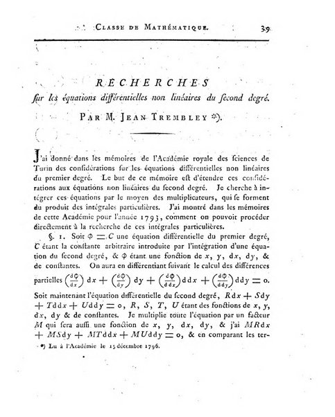 Memoires de l'Academie royale des sciences et belles lettres depuis l'avenement de Frederic Guillaume 2. au throne