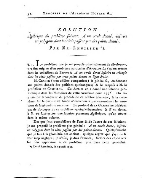 Memoires de l'Academie royale des sciences et belles lettres depuis l'avenement de Frederic Guillaume 2. au throne